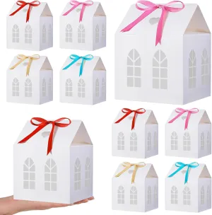 Engrowtic 25 Sets Medium House Shaped Gift Boxes with Ribbons House Shaped Paper Bakery Packaging Candy Box for Treats Real Estate Agent Gift Christmas Gingerbread Wedding Birthday Bridal Shower