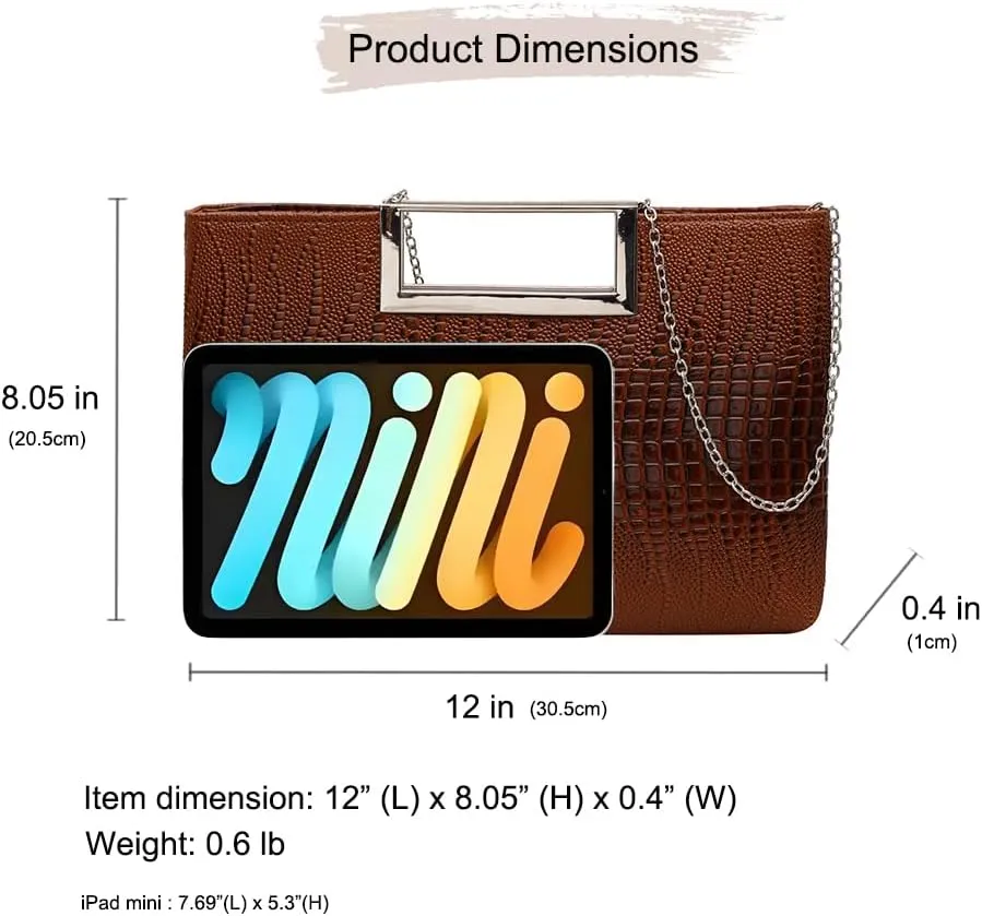 Entchin Clutch Purses for Women, Crocodile Pattern Vegan Leather Handbag, Detachable Chain Strap Crossbody Shoulder Bag