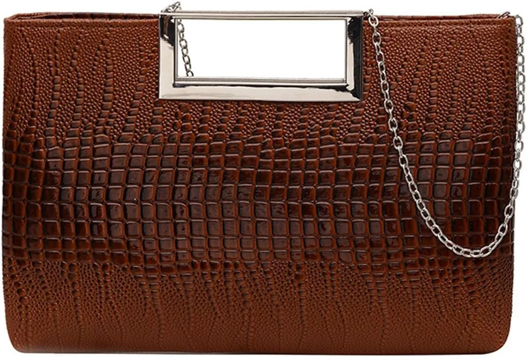 Entchin Clutch Purses for Women, Crocodile Pattern Vegan Leather Handbag, Detachable Chain Strap Crossbody Shoulder Bag
