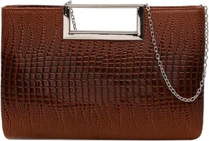 Entchin Clutch Purses for Women, Crocodile Pattern Vegan Leather Handbag, Detachable Chain Strap Crossbody Shoulder Bag
