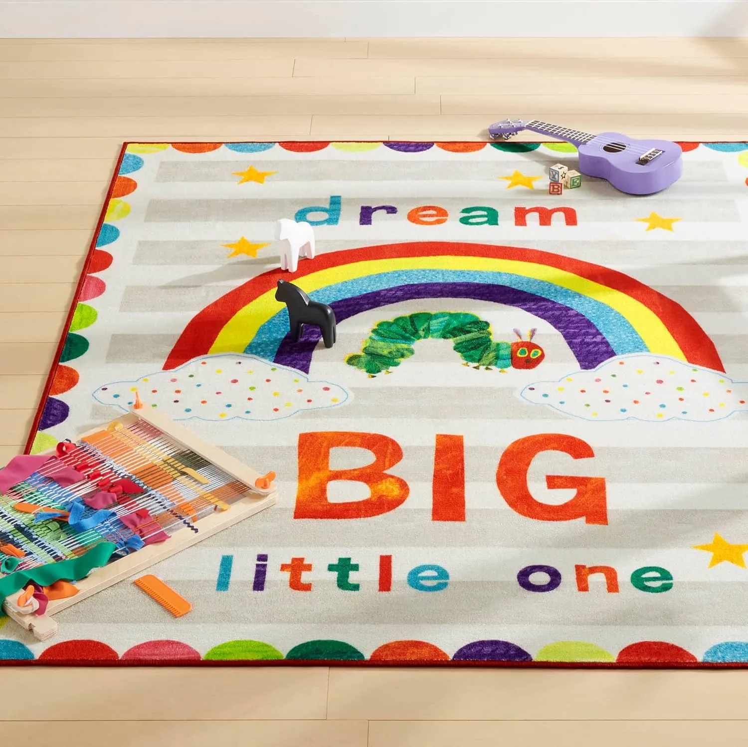 Eric Carle Home Dynamix The Very Hungry Caterpillar Elementary Dream Big Little One Kids Machine Washable Area Rug, White/Grey, 35"x51", 35" x 51"