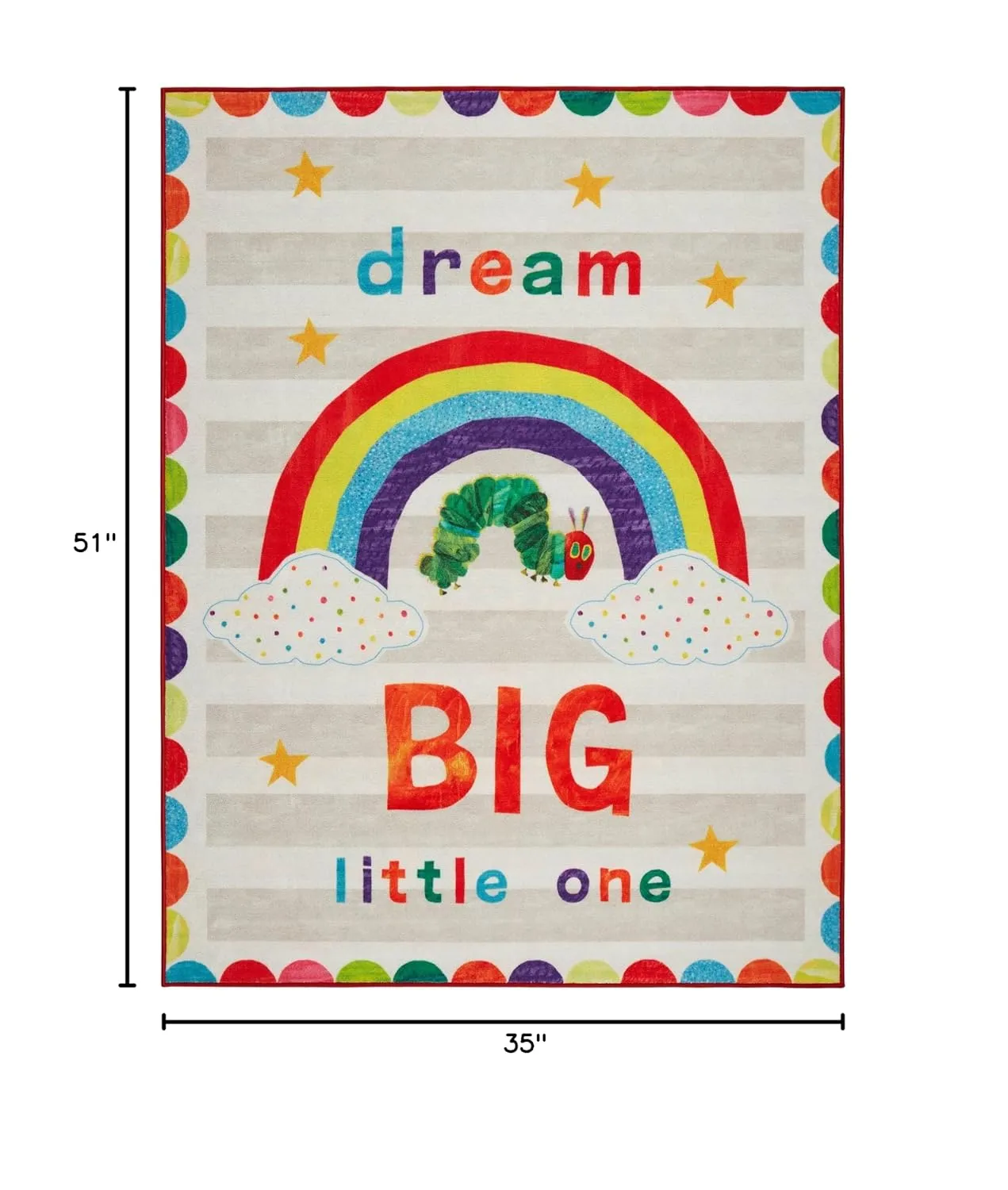 Eric Carle Home Dynamix The Very Hungry Caterpillar Elementary Dream Big Little One Kids Machine Washable Area Rug, White/Grey, 35"x51", 35" x 51"