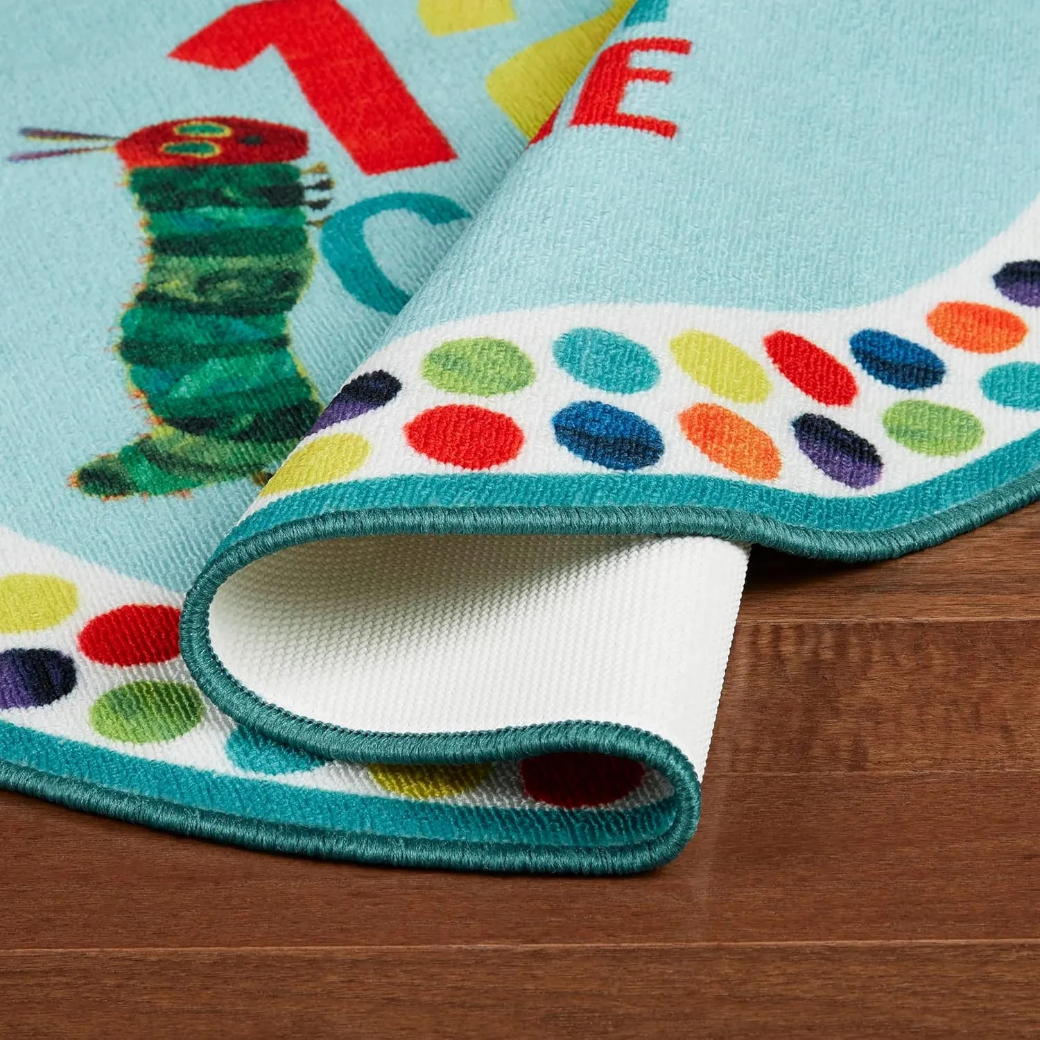 Eric Carle "The Very Hungry Caterpillar Elementary 123 Count with Me Kids Machine Washable Area Rug, Blue/White, 35" Round