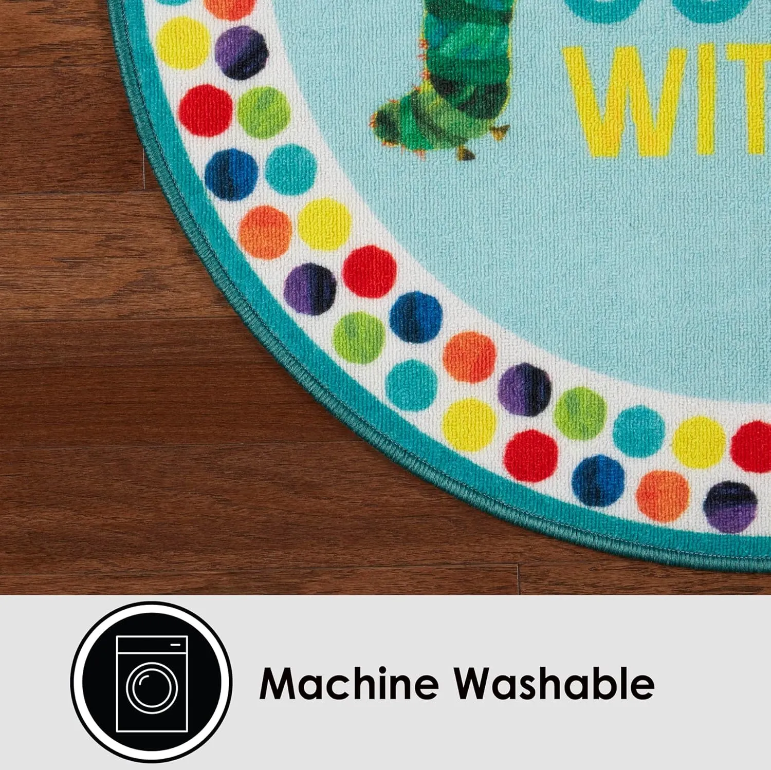 Eric Carle "The Very Hungry Caterpillar Elementary 123 Count with Me Kids Machine Washable Area Rug, Blue/White, 35" Round