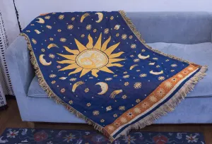 Erke 35"x60" Sun and Moon Stars Cushion Cover for Sofa Loveseat Slipcover Chair Furniture Protector Decor, Hippie Room Decorative Wall Hanging Celestial Tapestry (Yellow Blue, Small, 100% Cotton)
