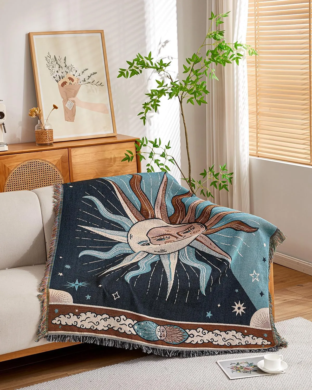 Erke Chair Recliner Cover Boho Throw Blanket Hippie Room Decor Wall Hanging Tapestry Outdoor Picnic Camping Rug Mattress Beach Towel Sofa Furniture Slipcover Bohemian 50”x70” The Sun and Moon Stars