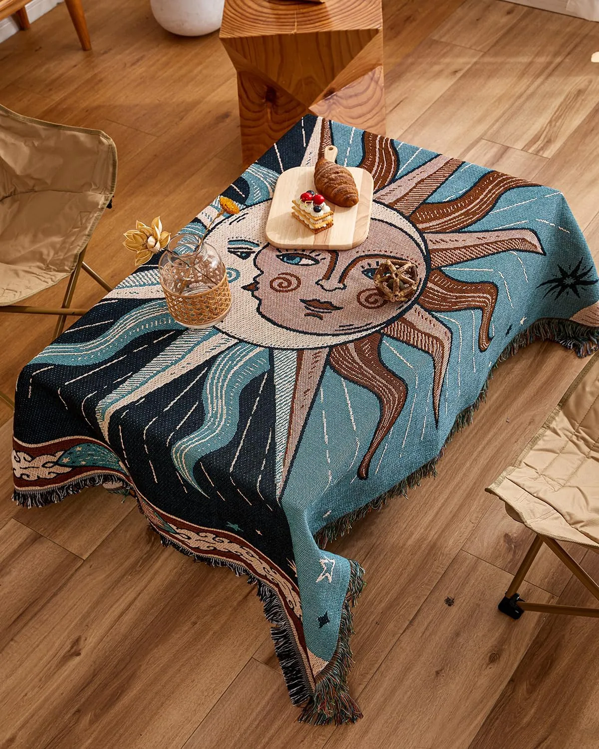 Erke Chair Recliner Cover Boho Throw Blanket Hippie Room Decor Wall Hanging Tapestry Outdoor Picnic Camping Rug Mattress Beach Towel Sofa Furniture Slipcover Bohemian 50”x70” The Sun and Moon Stars