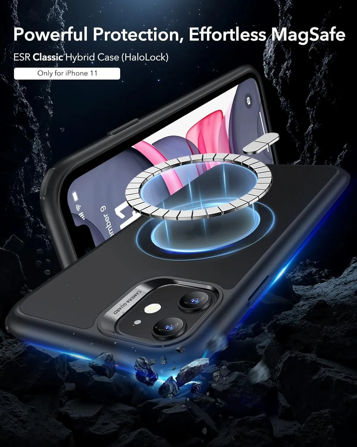 ESR for iPhone 11 Case, Compatible with MagSafe, Shockproof Military-Grade Protection, Magnetic Phone Case for iPhone 11 Case, Frosted Black