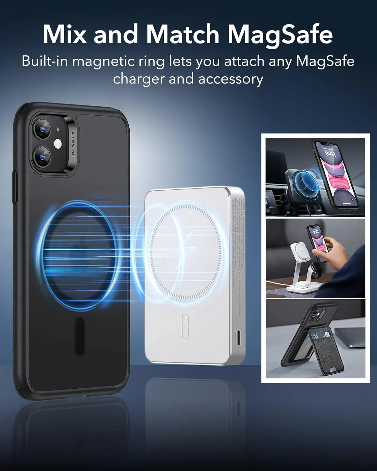 ESR for iPhone 11 Case, Compatible with MagSafe, Shockproof Military-Grade Protection, Magnetic Phone Case for iPhone 11 Case, Frosted Black