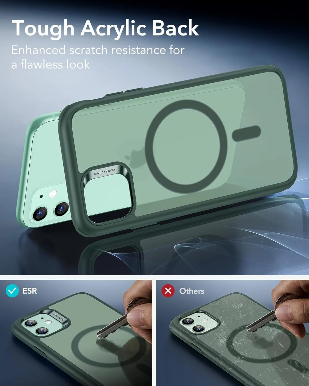 ESR for iPhone 11 Case, Compatible with MagSafe, Shockproof Military-Grade Protection, Magnetic Phone Case for iPhone 11 Case, Frosted Green