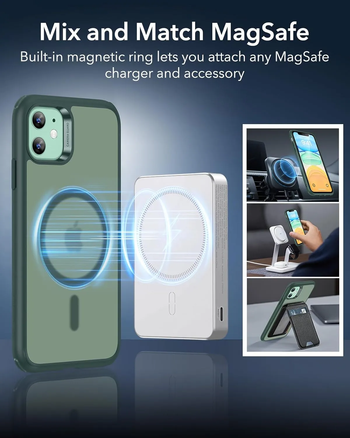ESR for iPhone 11 Case, Compatible with MagSafe, Shockproof Military-Grade Protection, Magnetic Phone Case for iPhone 11 Case, Frosted Green