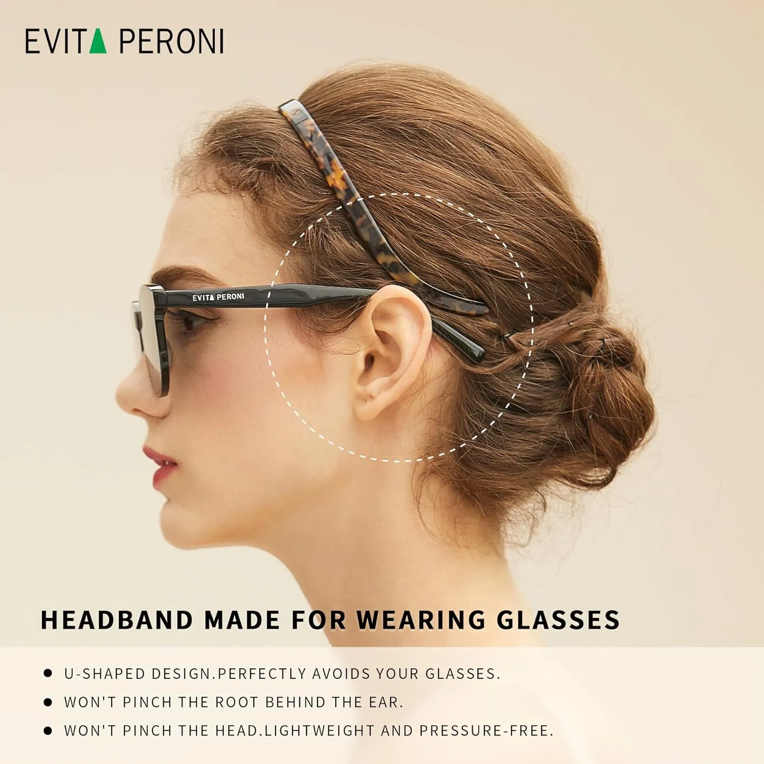EVITA PERONI Hair Band for Eyewear, No Pressure, Non Slip Fashion Thin Headbands for Women - Tortoise - Hairband for Women's Hair