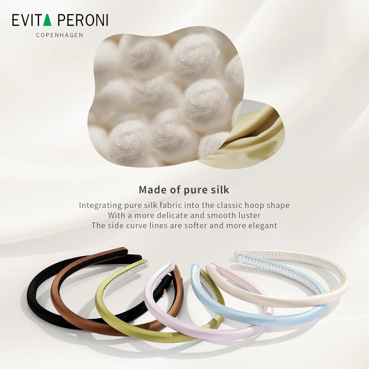 EVITA PERONI Silk Headband for Women - Thin, Satin, Non-Slip and Comfortable - Brown