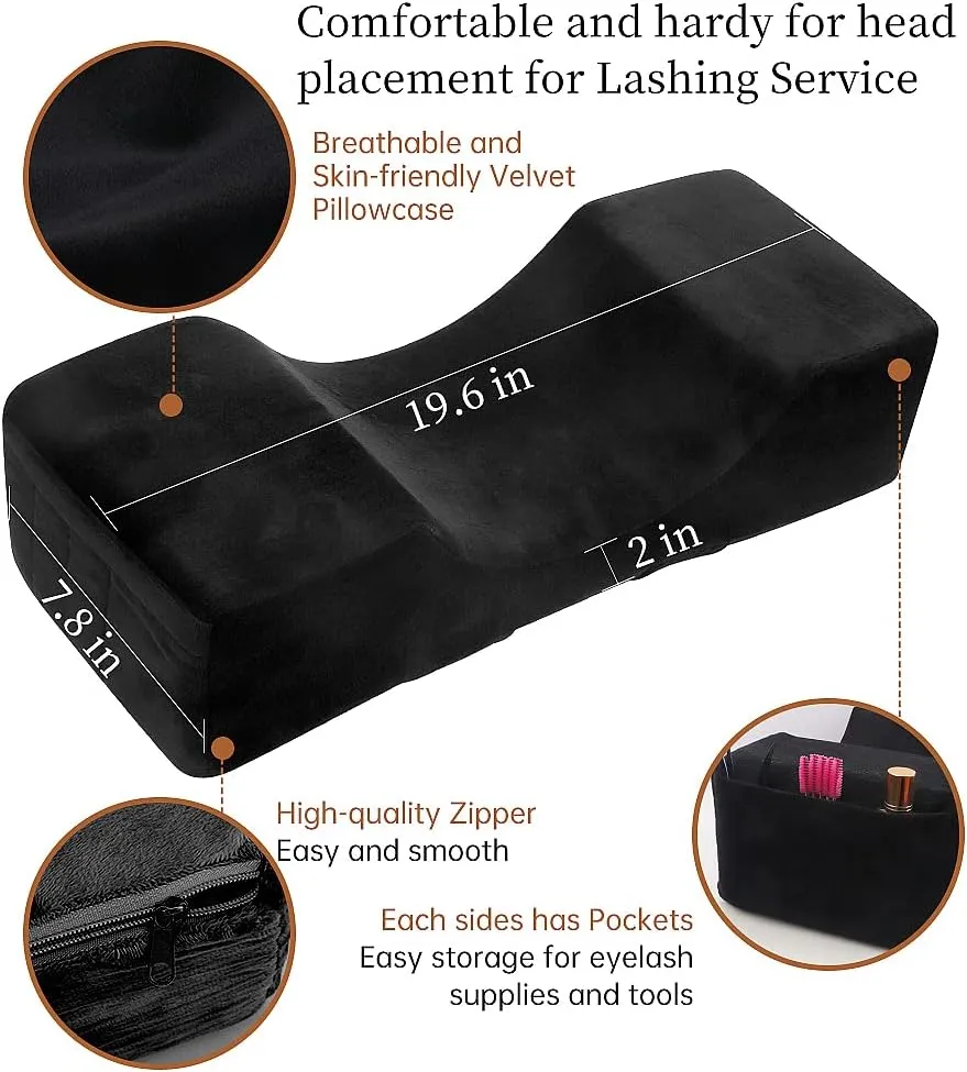 Eyelash Extension Velvet Lash Pillow Beauty Salon Memory Foam Neck Pillow for Lash Extension Grafting Make Up (Black)
