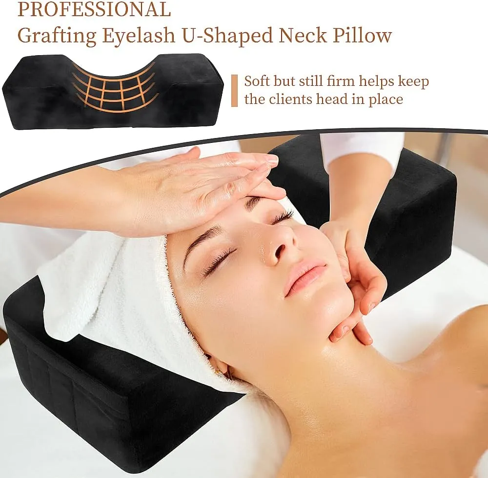 Eyelash Extension Velvet Lash Pillow Beauty Salon Memory Foam Neck Pillow for Lash Extension Grafting Make Up (Black)