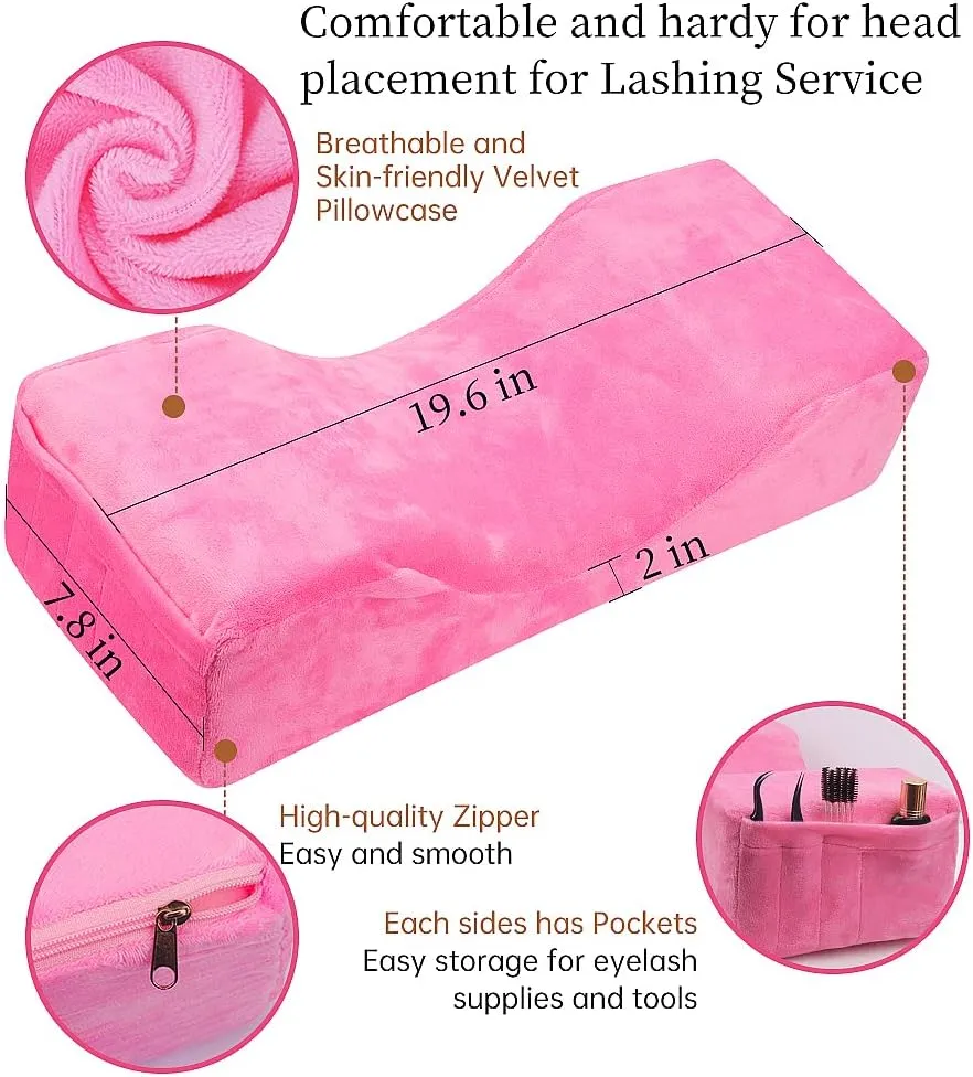 Eyelash Extension Velvet Lash Pillow Beauty Salon Memory Foam Neck Pillow for Lash Extension Grafting Make Up (Rose)