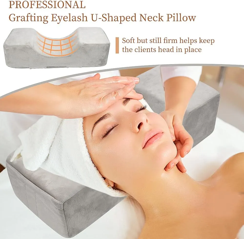 Eyelash Extension Velvet Lash Pillow Beauty Salon Memory Foam Neck Pillow for Lash Extension Grafting Make Up(Gray)