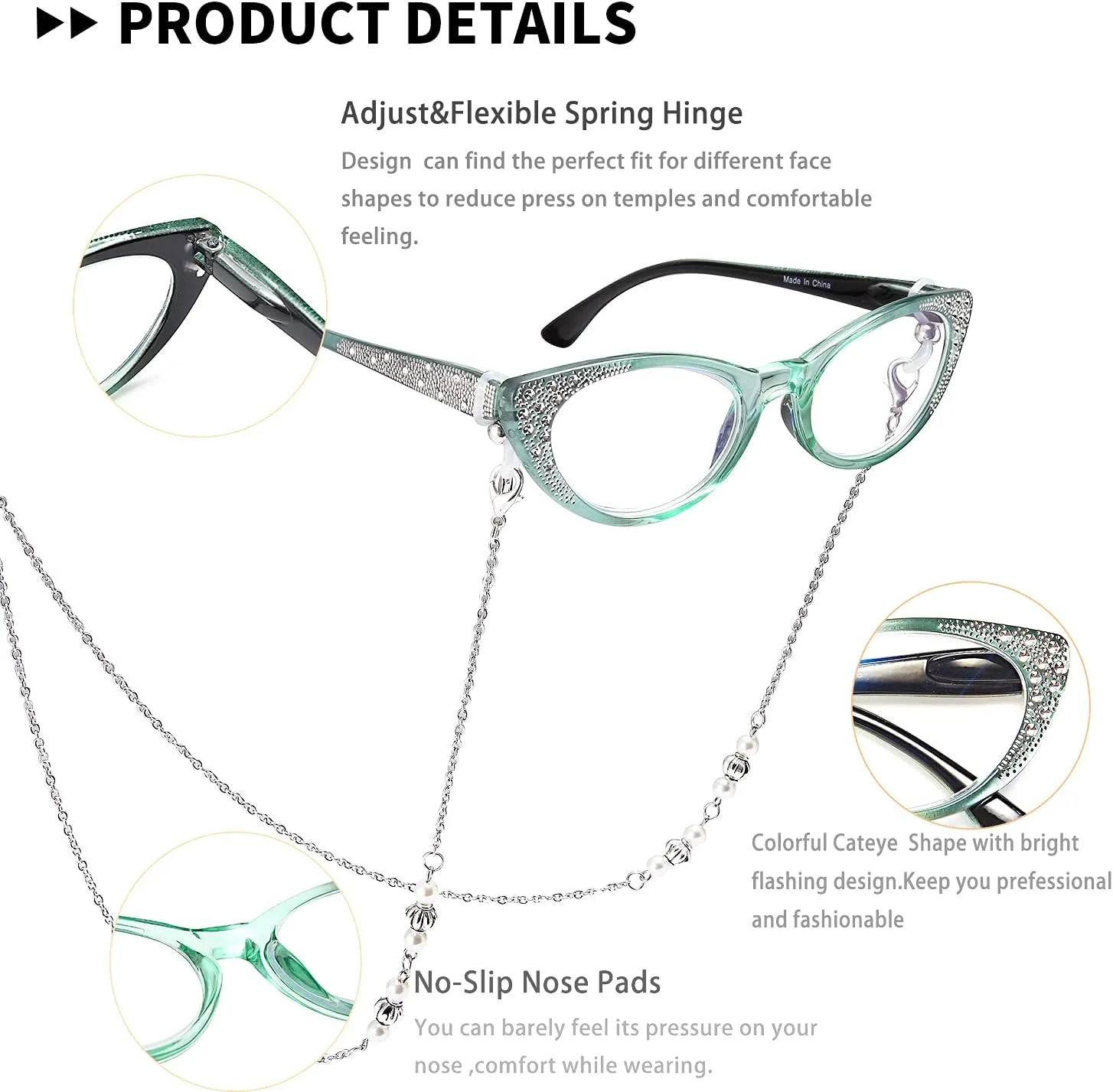 EYEURL Cat Eye Glasses for Women Blue Light Blocking 3 Pack Computer Reading Gaming Glasses with Lightweight Spring Hinge Anti Glare Filter