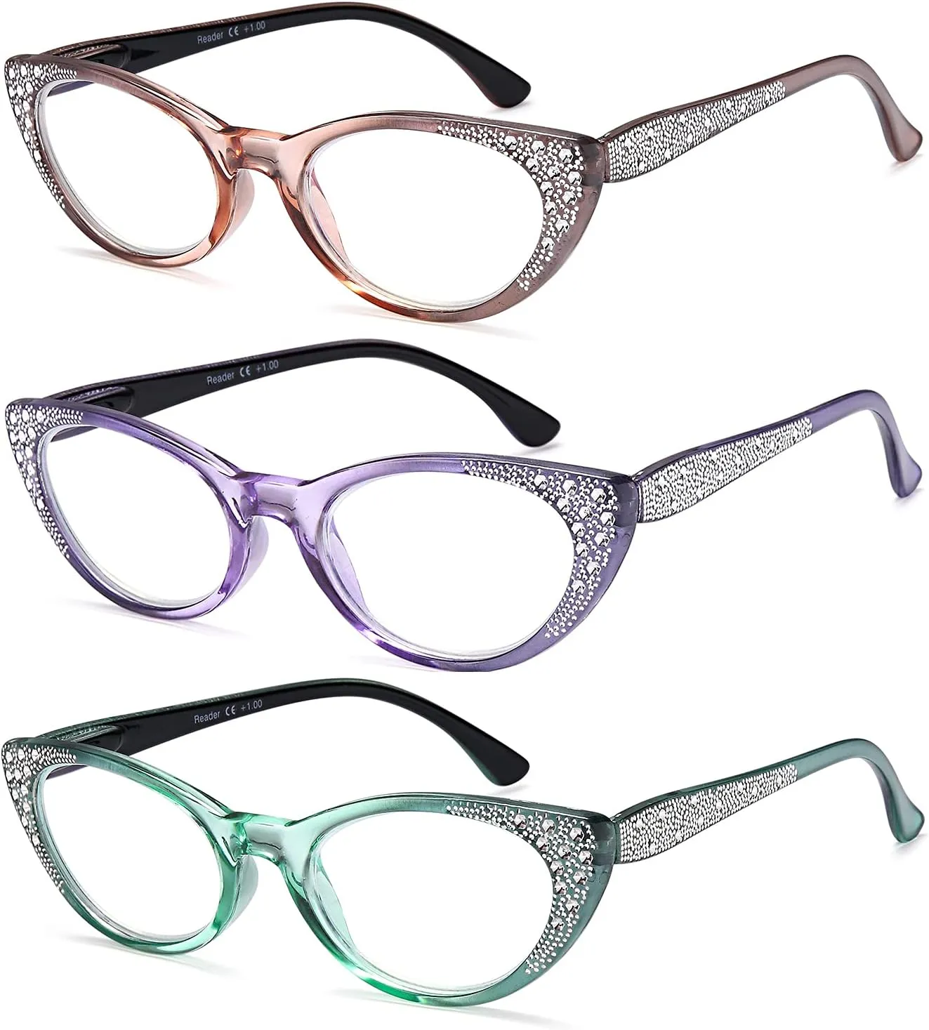 EYEURL Cat Eye Glasses for Women Blue Light Blocking 3 Pack Computer Reading Gaming Glasses with Lightweight Spring Hinge Anti Glare Filter