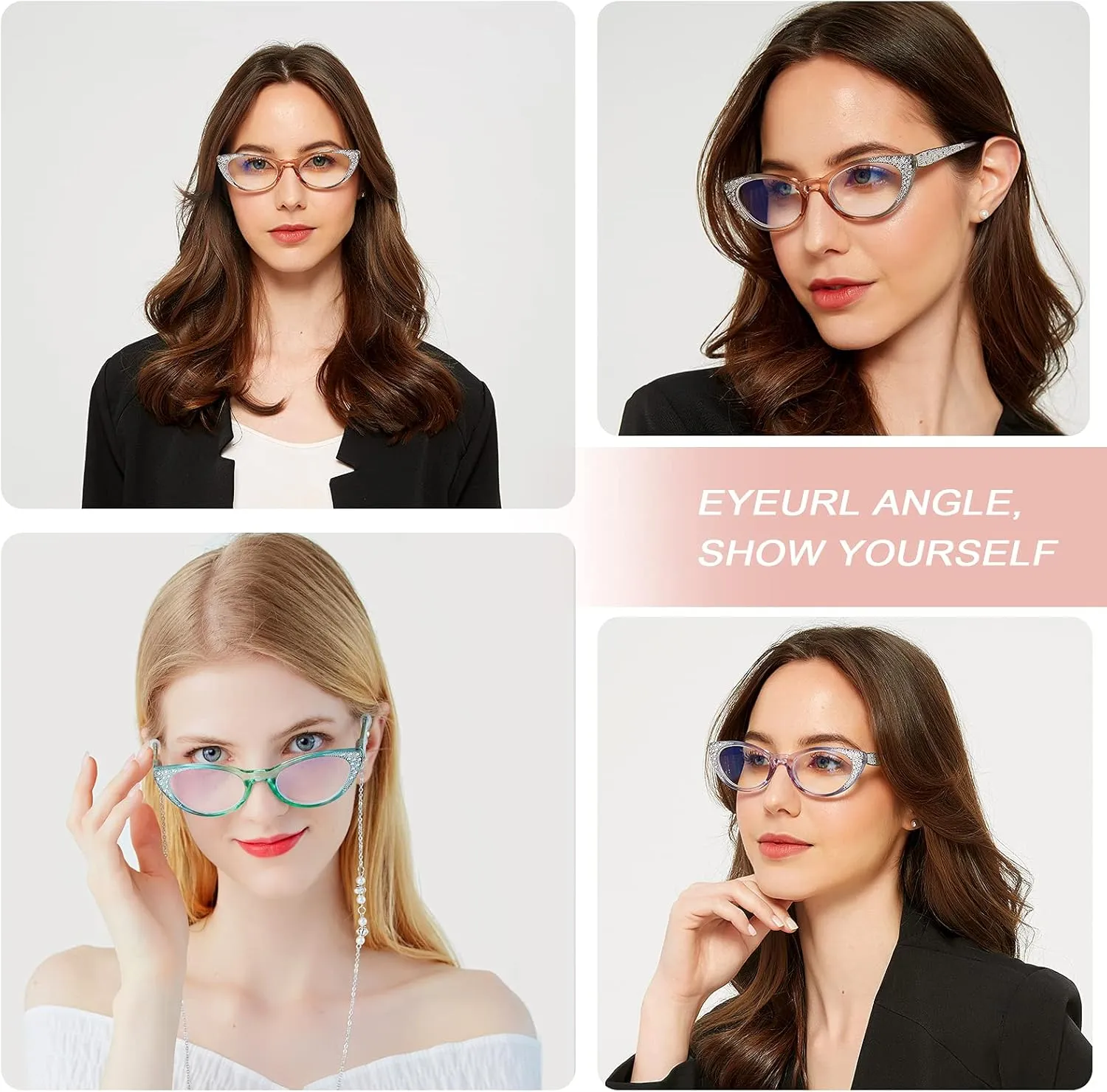 EYEURL Cat Eye Glasses for Women Blue Light Blocking 3 Pack Computer Reading Gaming Glasses with Lightweight Spring Hinge Anti Glare Filter