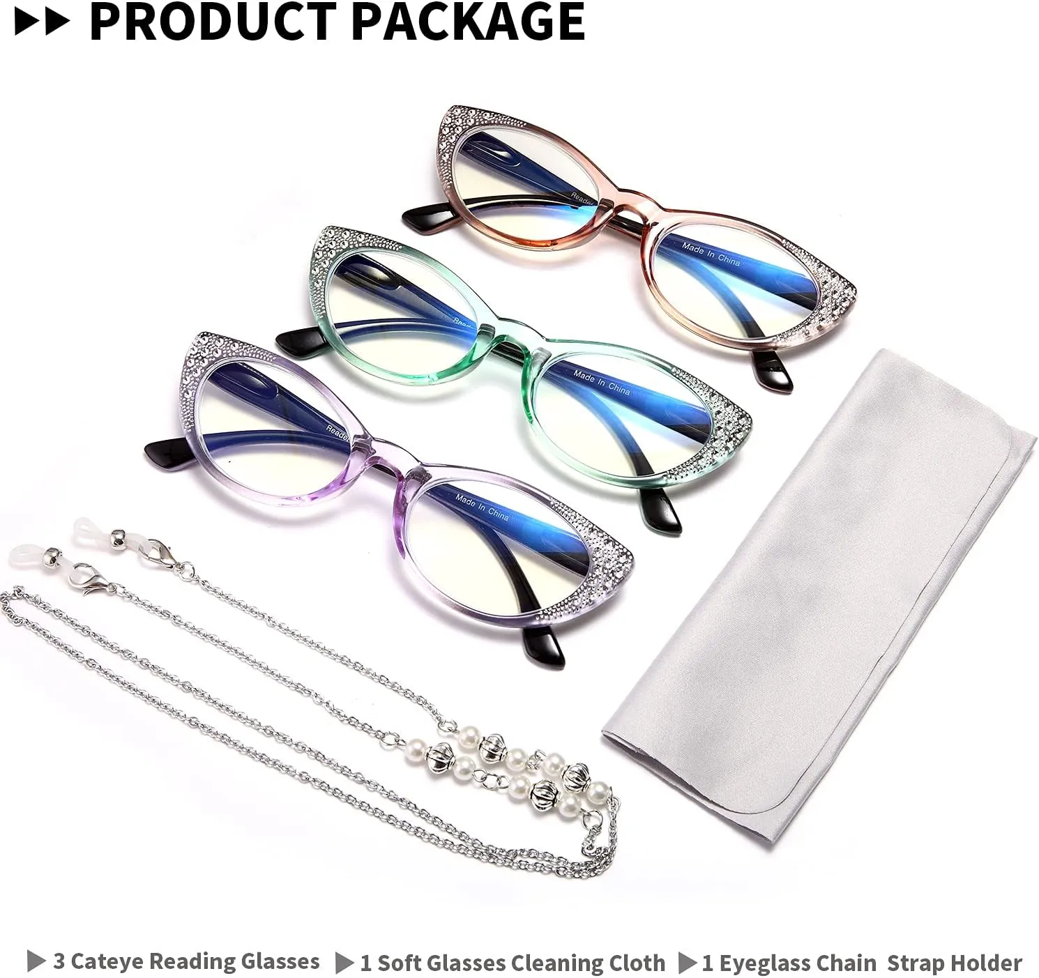 EYEURL Cat Eye Glasses for Women Blue Light Blocking 3 Pack Computer Reading Gaming Glasses with Lightweight Spring Hinge Anti Glare Filter