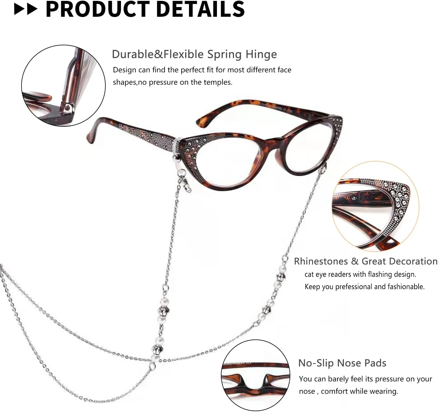 EYEURL Cateye Reading Glasses for Women Blue Light Blocking 3 Pack Computer Readers Spring Hinge Lightweight Frames 0.0