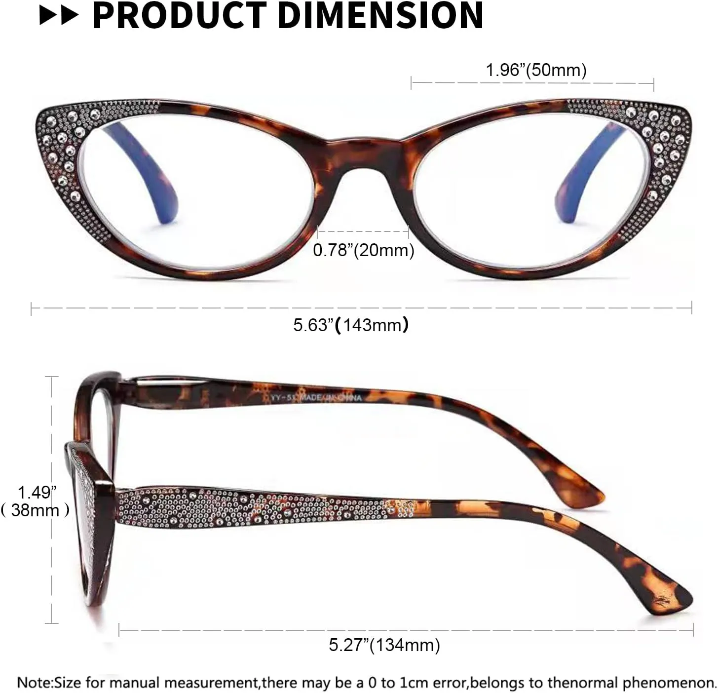 EYEURL Cateye Reading Glasses for Women Blue Light Blocking 3 Pack Computer Readers Spring Hinge Lightweight Frames 0.0