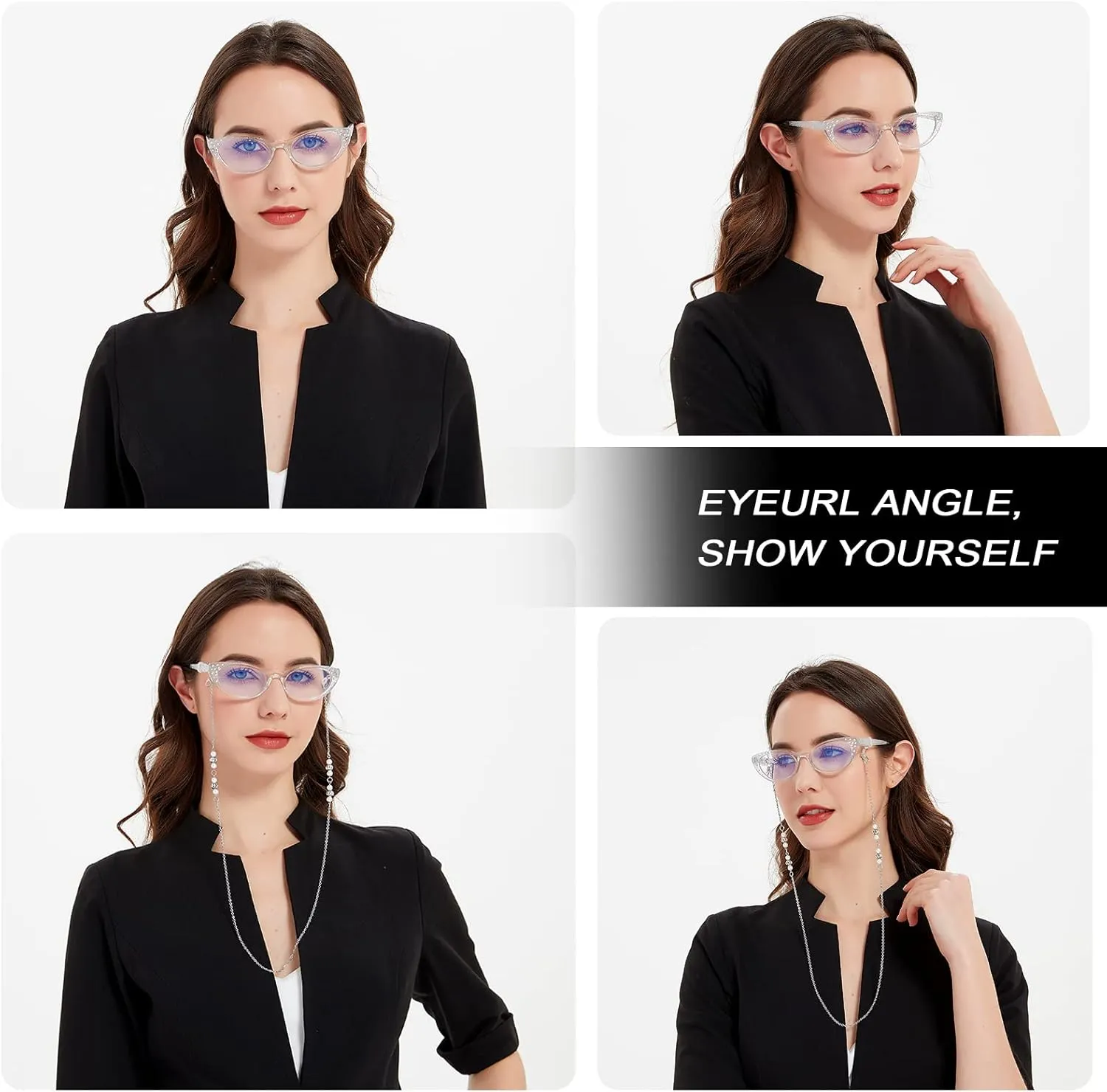 EYEURL Cateye Reading Glasses for Women Blue Light Blocking 3 Pack Computer Readers Spring Hinge Lightweight Frames 0.0