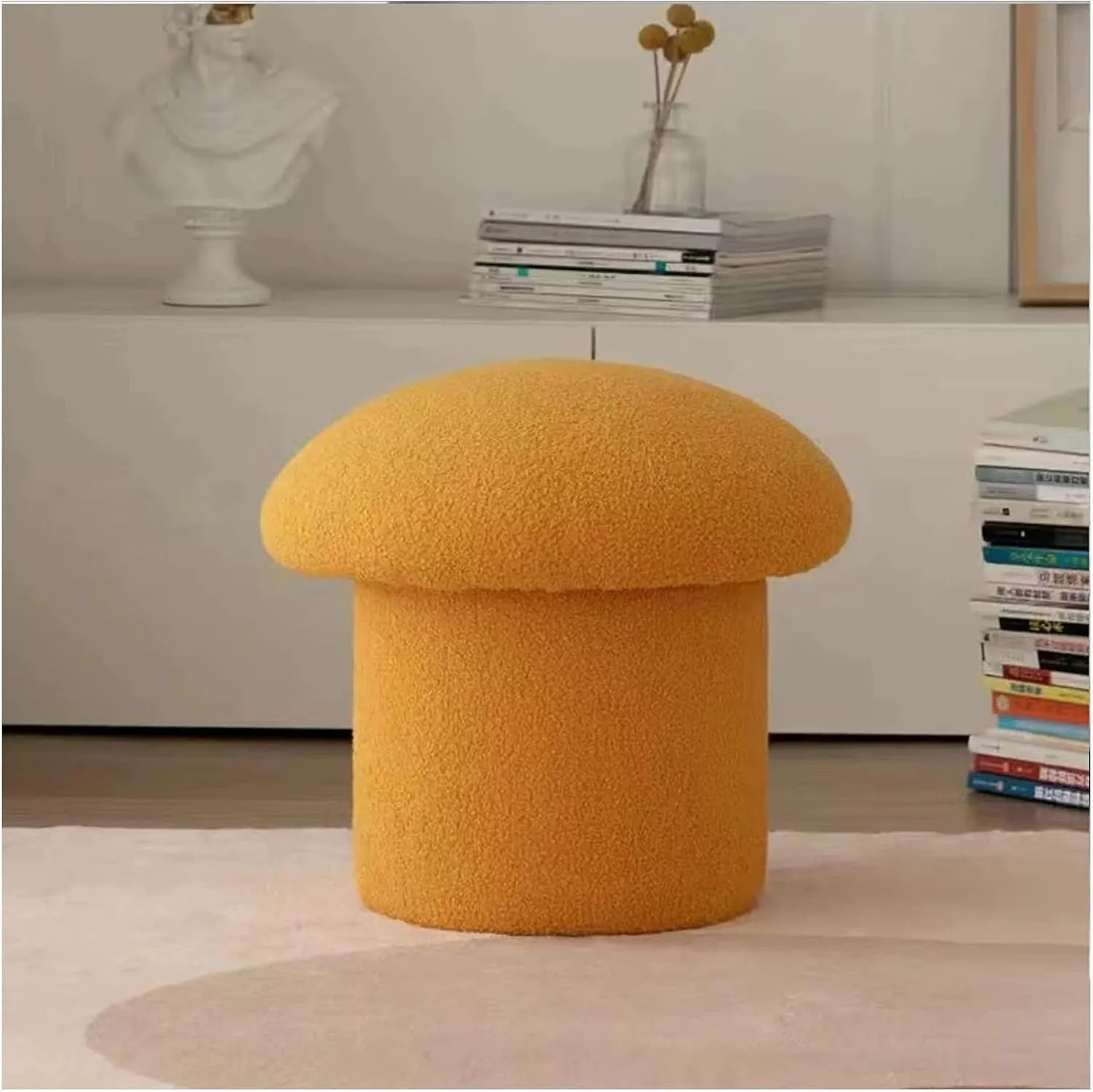 Fabric Vanity Chair with Storage Mushroom Design Footstool Sturdy and Soft Footrest Entrance Bench for Bedroom Low Stool with Storage Resting Seat for Makeup and Relaxing