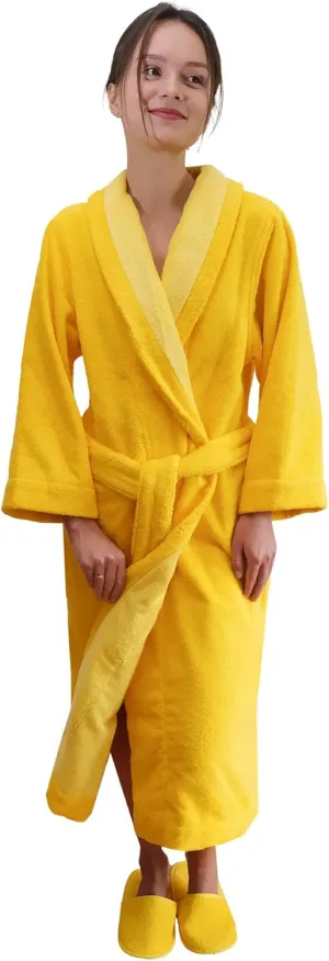 Faccia dei Colori, Luxury Women's Robe & Slippers Set in Bi-face Daffodil-Golden Haze, Crafted in Europe