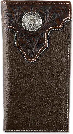 F&L CLASSIC Men's RFID Vintage Look Genuine Leather Long Bifold Wallet Checkbook Wallets,brown,240-81