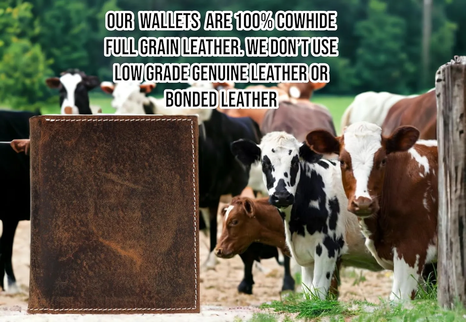 F&L CLASSIC RFID Blocking Mens Leather Bi-Fold Big Hipster Wallet, 13 credit card slots,buffalo vintage brown with White stitching,186 buff hunter