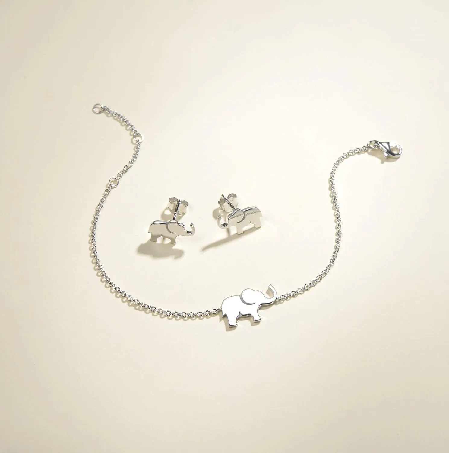 FANCIME Lucky Elephant Bracelet 925 Sterling Silver High Polished Mini Small Elephant Charm Family Link Bracelet Jewelry Birthday Gifts For Women, 15 3 cm