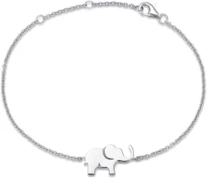 FANCIME Lucky Elephant Bracelet 925 Sterling Silver High Polished Mini Small Elephant Charm Family Link Bracelet Jewelry Birthday Gifts For Women, 15 3 cm