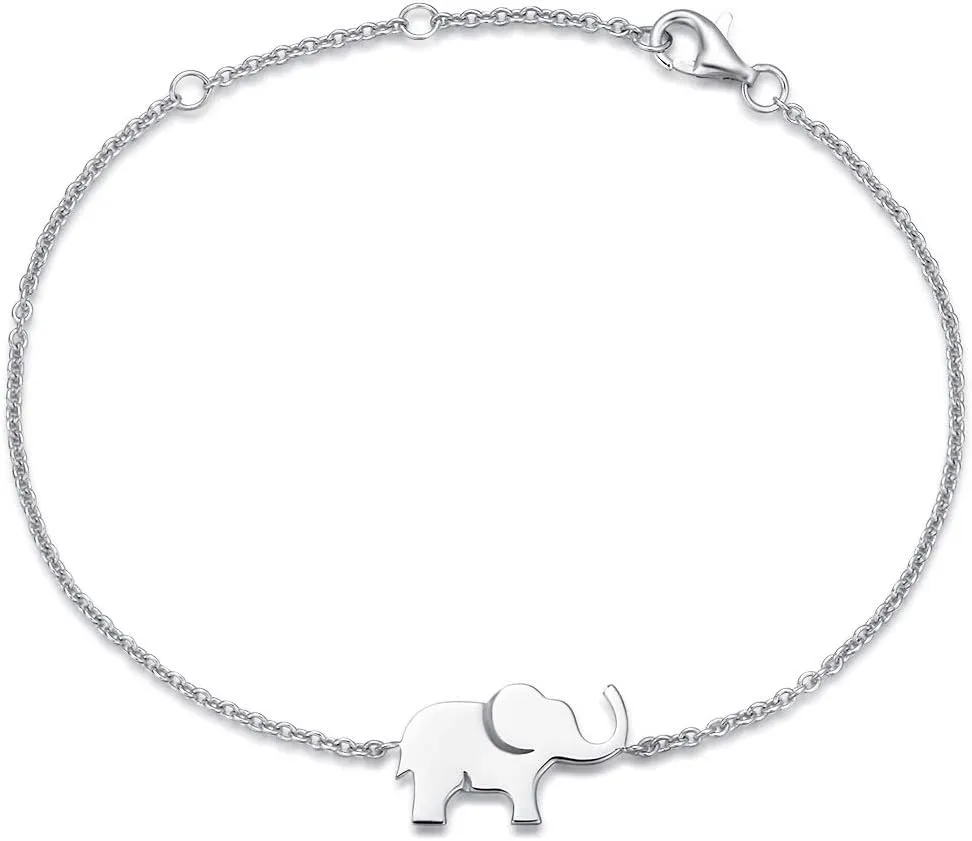 FANCIME Lucky Elephant Bracelet 925 Sterling Silver High Polished Mini Small Elephant Charm Family Link Bracelet Jewelry Birthday Gifts For Women, 15 3 cm