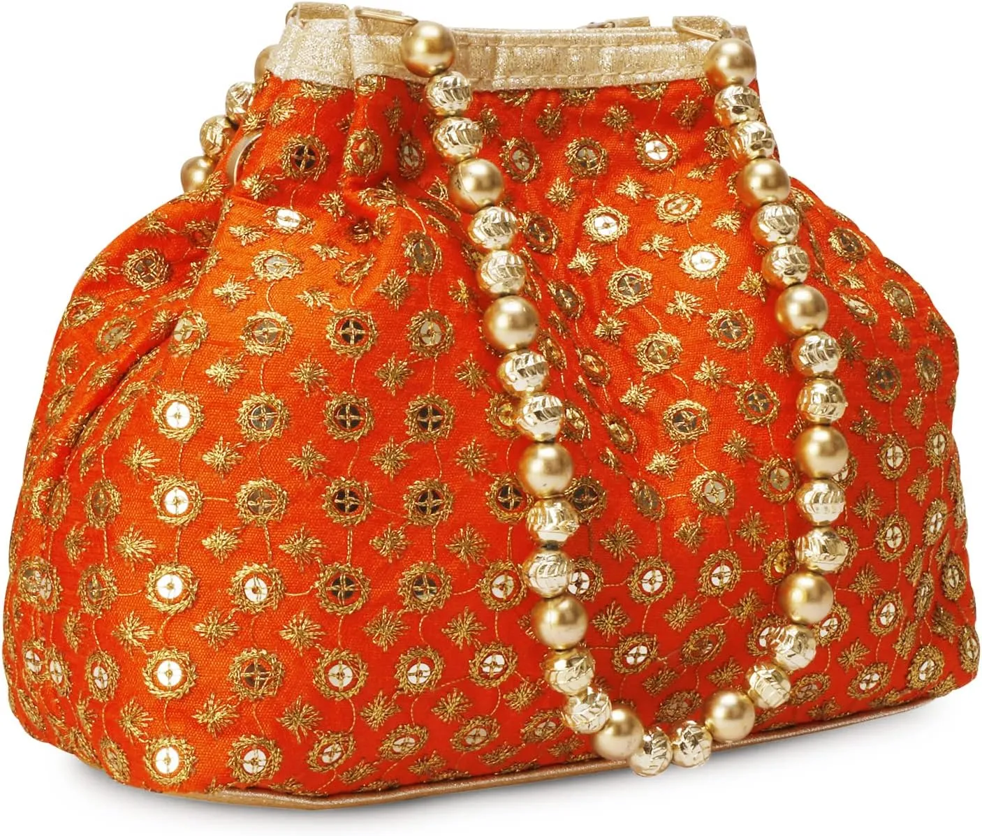 Fancy Haat Silk Ethnic Rajasthani Women's Potli Bag (Dark Orange)