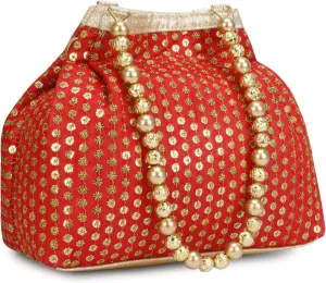 Fancy Haat Silk Ethnic Rajasthani Women's Potli Bag (Red-1)