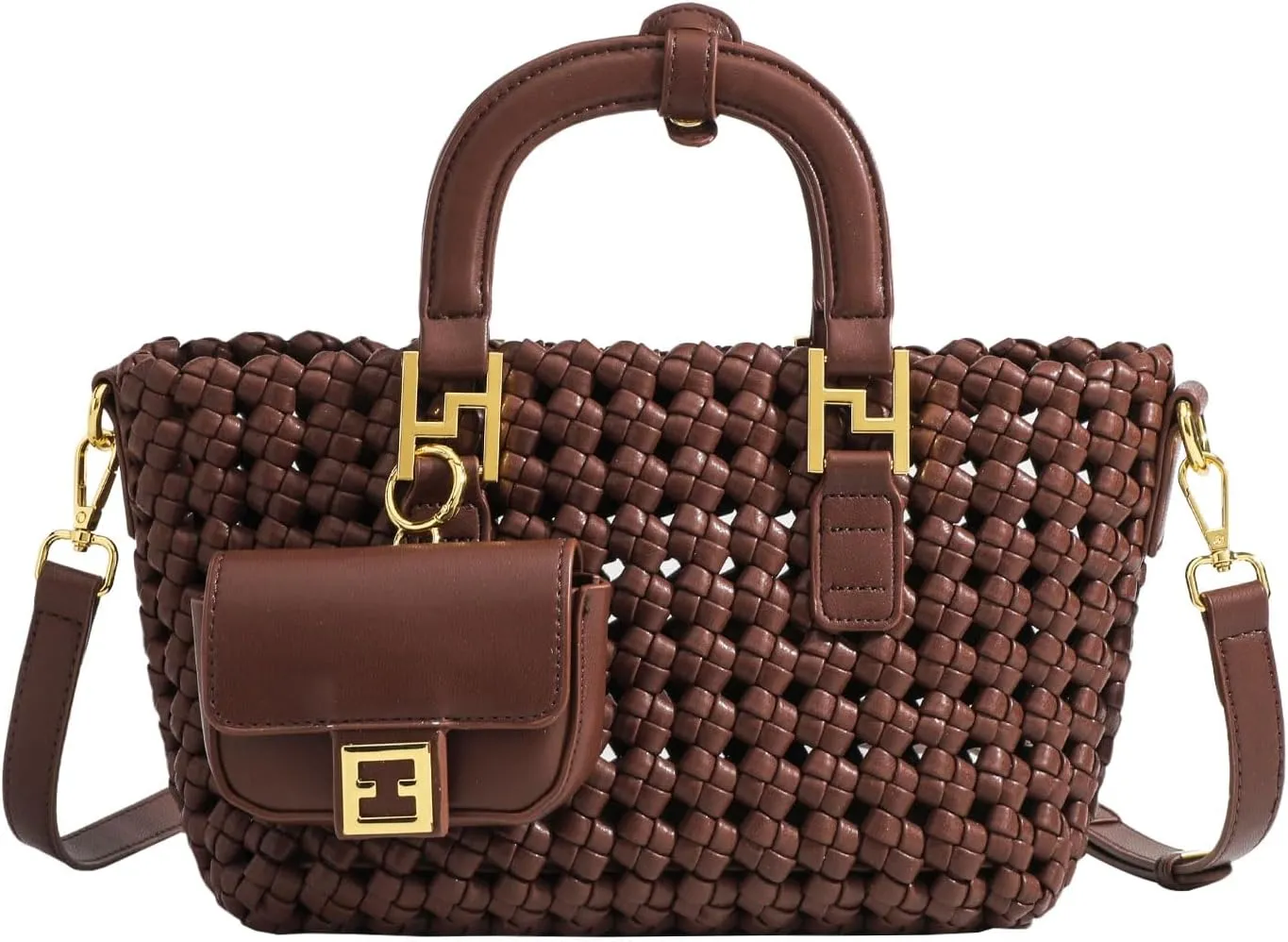 Fashion Crossbody Shoulder Bag, Women Top Handle Bag Woven Tote Bag, Casual Handbags and Purses Travel Phone Bag (Coffee)