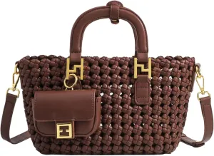 Fashion Crossbody Shoulder Bag, Women Top Handle Bag Woven Tote Bag, Casual Handbags and Purses Travel Phone Bag (Coffee)