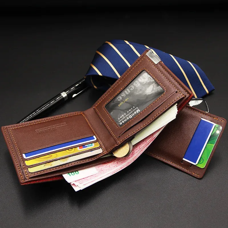 Fashion Men's	Wallet PU Leather Short Card Holder Purse for Men Luxury Designer Billfold Male
