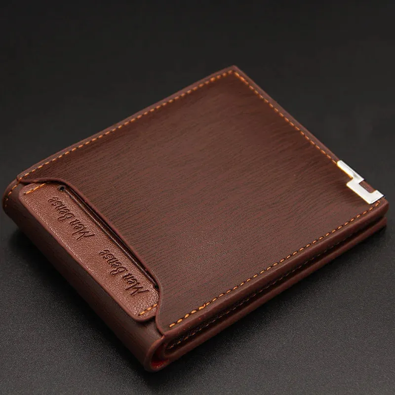 Fashion Men's	Wallet PU Leather Short Card Holder Purse for Men Luxury Designer Billfold Male