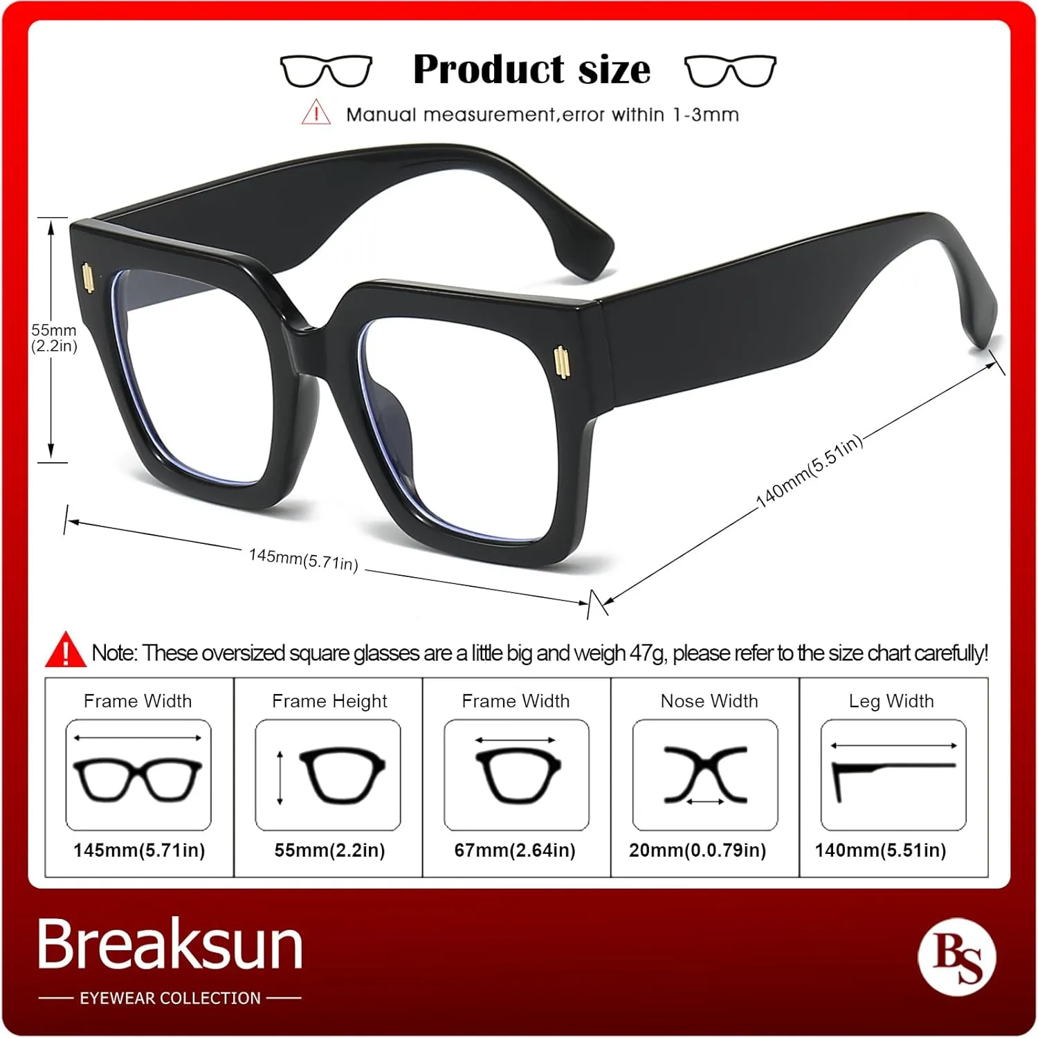 Fashion Oversized Blue Light Blocking Glasses for Women Men Trendy Big Square Frame Computer Eyeglasses