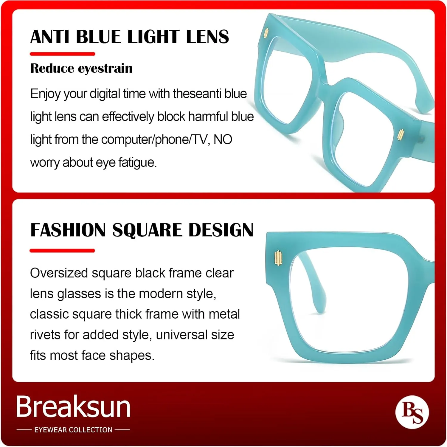 Fashion Oversized Blue Light Blocking Glasses for Women Men Trendy Big Square Frame Computer Eyeglasses