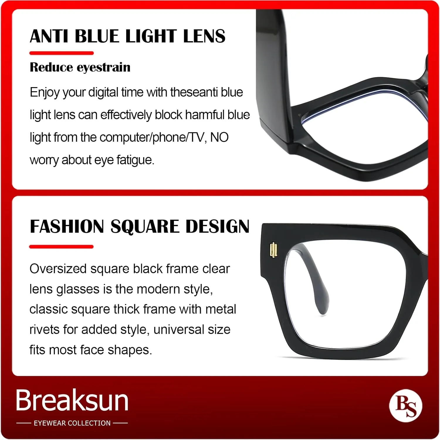 Fashion Oversized Blue Light Blocking Glasses for Women Men Trendy Big Square Frame Computer Eyeglasses