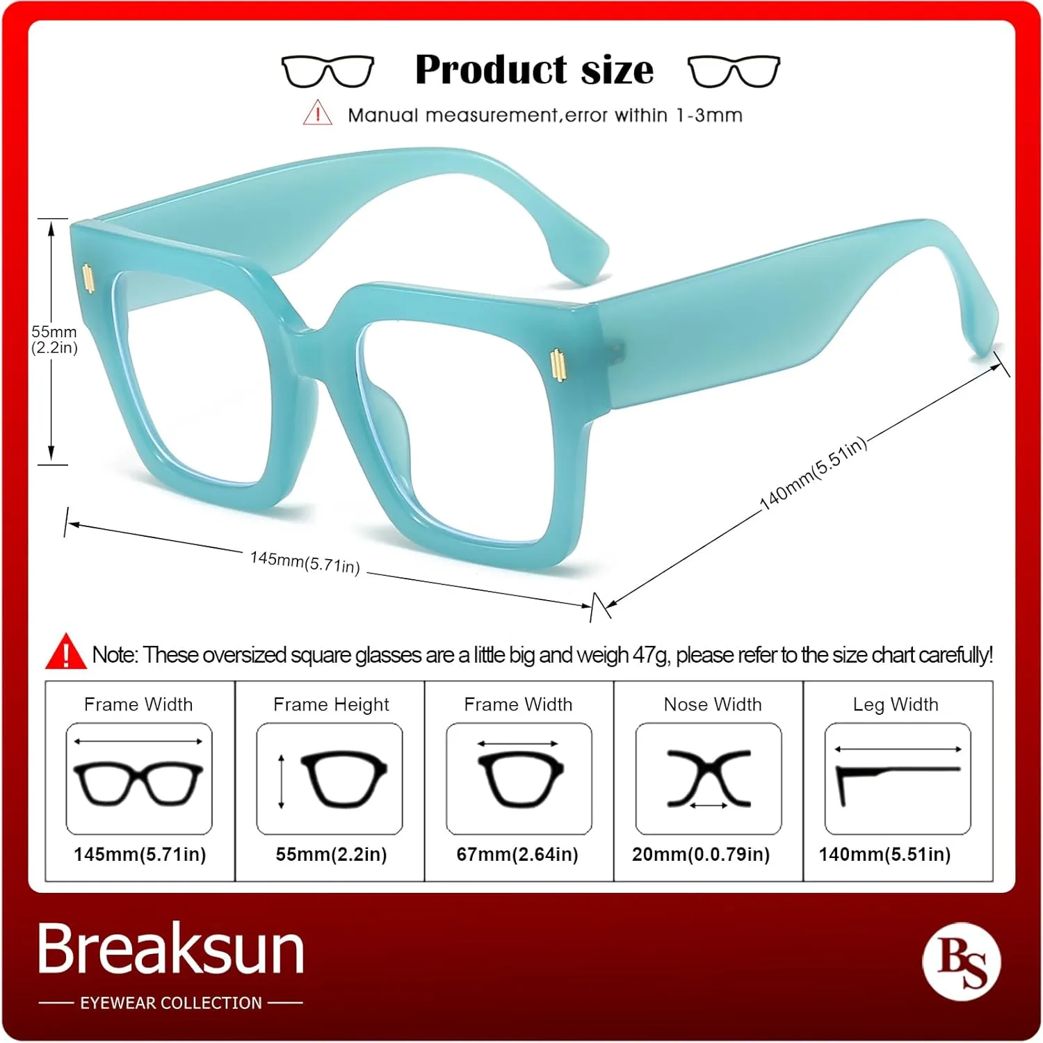 Fashion Oversized Blue Light Blocking Glasses for Women Men Trendy Big Square Frame Computer Eyeglasses