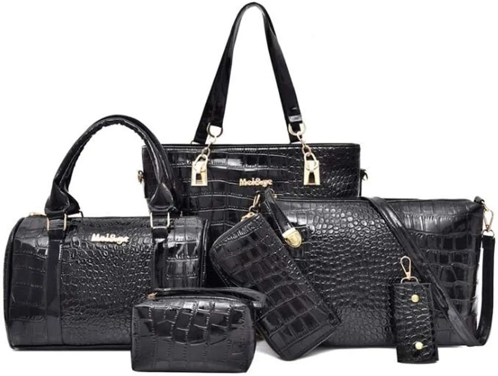 Fashion Shoulder Bag Crocodile 6Pcs Purses Tote Handbag Women Clutch