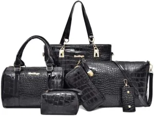 Fashion Shoulder Bag Crocodile 6Pcs Purses Tote Handbag Women Clutch