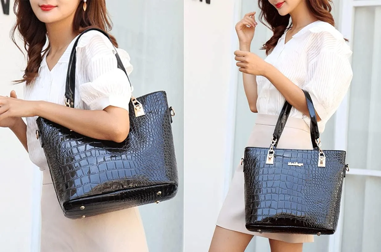 Fashion Shoulder Bag Crocodile 6Pcs Purses Tote Handbag Women Clutch
