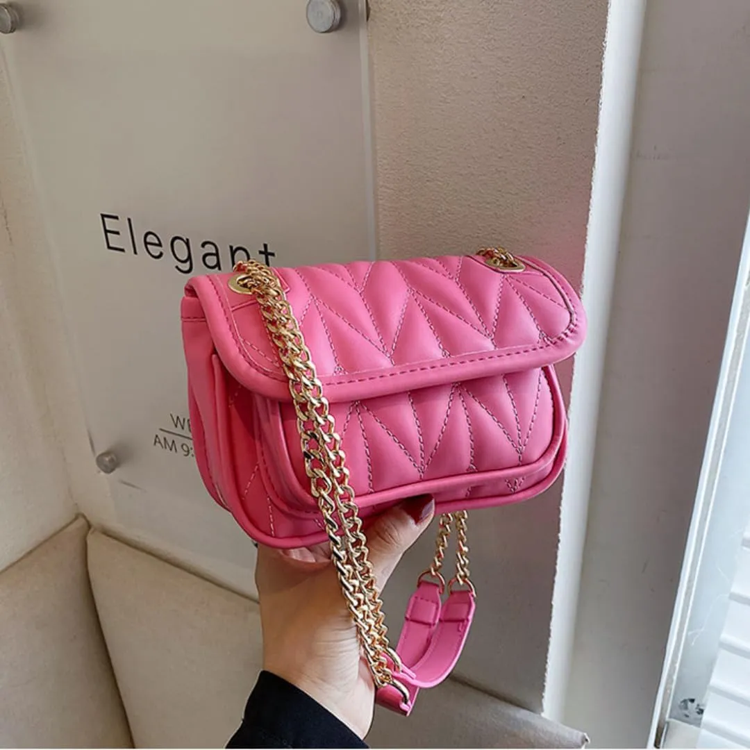 Fashionable Quilted Chain Shoulder Bag - Candy Color Women's Crossbody Purse with Dual Pockets & Magnetic Closure