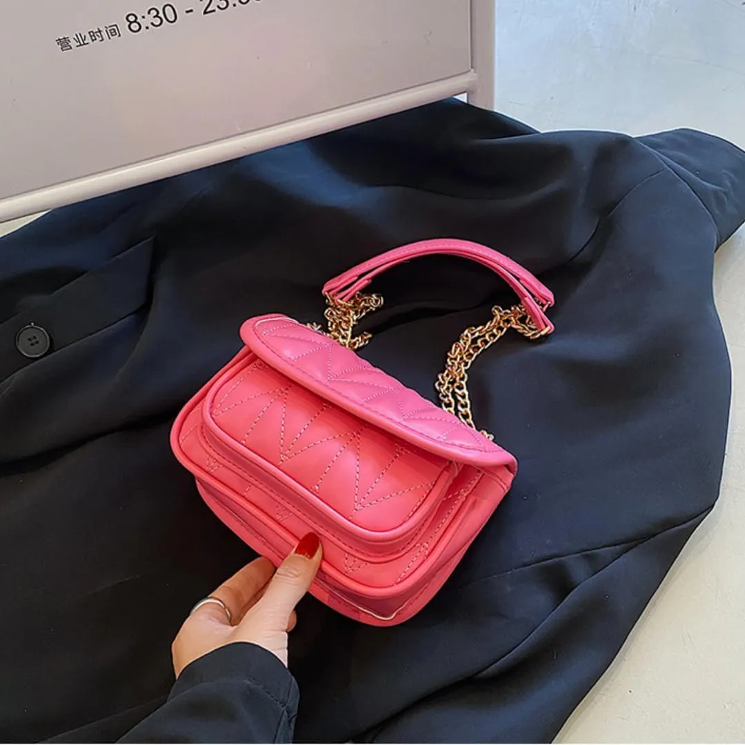 Fashionable Quilted Chain Shoulder Bag - Candy Color Women's Crossbody Purse with Dual Pockets & Magnetic Closure